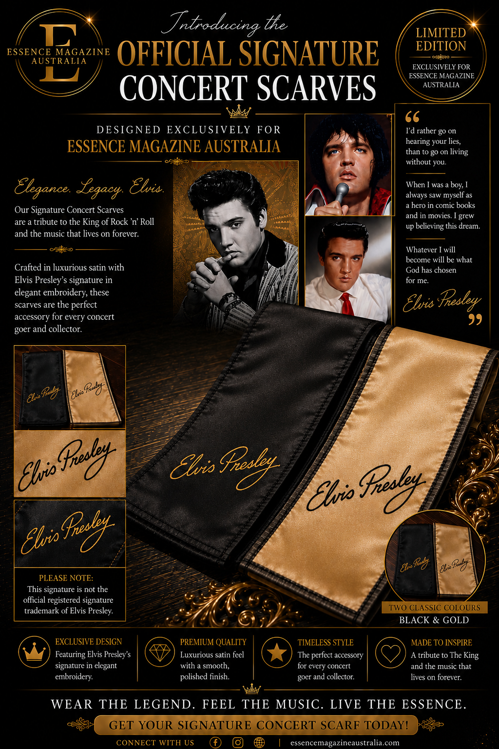 The Essence Of Elvis Official Signature Concert Scarves